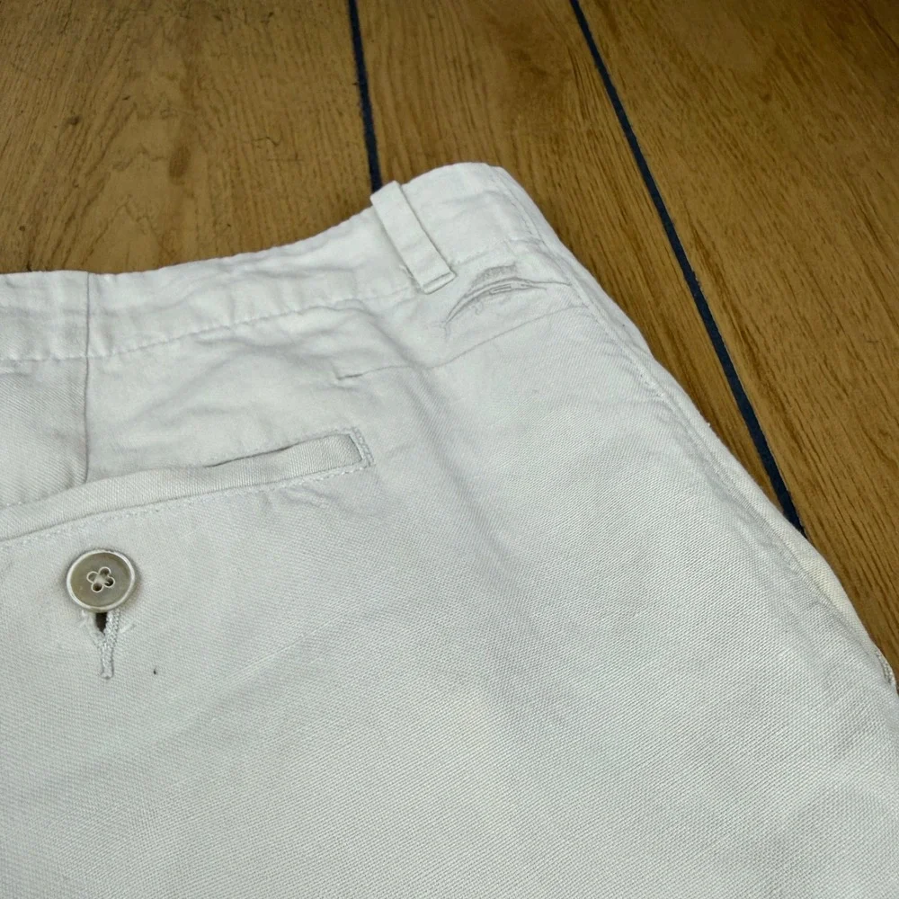Tommy Bahama Mens 40x32 Cream Linen Silk Blend Relaxed Fit Trousers Pants